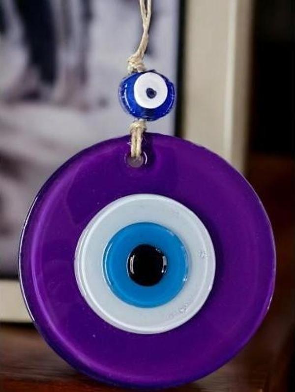 Mini Boy Mor Nazar Boncuklu Duvar Süsü 10 Cm Cam Duvar Dekoru - Image 1