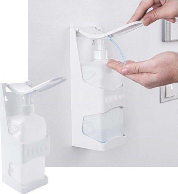 2 Adet Mutfak Banyo Tuvalet İçin Sıvı Sabun Dezenfektan Duvar Aparatı Pompalı Dirsekten Basmalı 1 Litre - Image 1