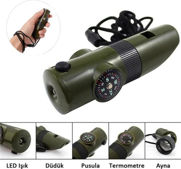 Bosile Deprem Acil Durum Düdüğü 7İn1 Pusulalı Termometreli Düdük - Image 1