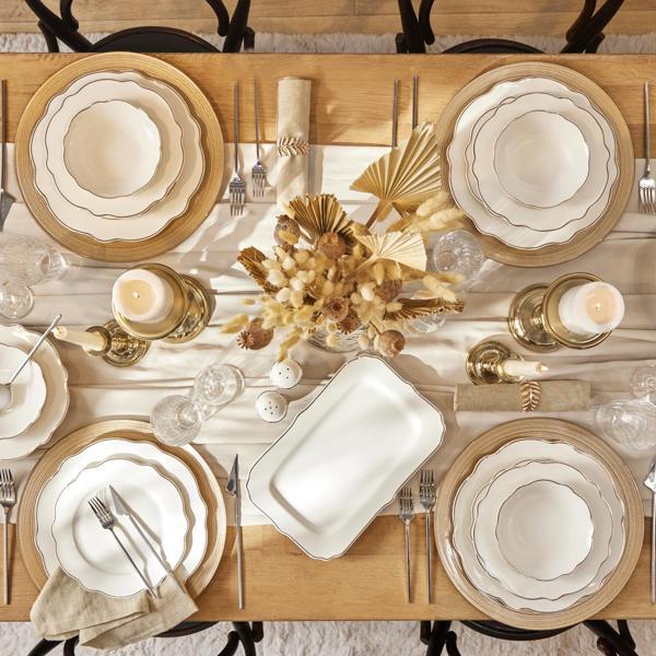Karaca Daisy Gold Wave Shape Kayıklı 27 Parça 6 Kişilik Porselen Yemek Takımı - Image 1