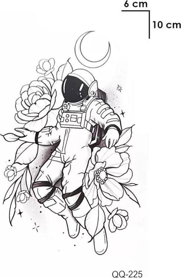 Astronot Gül Göğüs Geçici Dövme Tattoo Aksesuar Hediyelik - Image 1