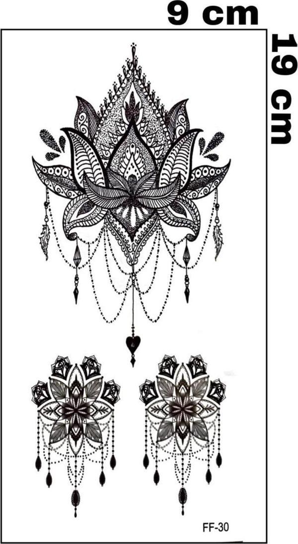 LOTUS ÇİÇEKLERİ SIRT GÖĞÜS KOL BACAK VUCUT İÇİN GEÇİCİ DÖVME Şık Vücut Dövmesi - Image 1