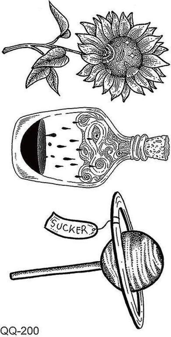 Minimalist Şişe Gezegen Çiçek Geçici Dövme Tattoo El,Kol,Bilek,Göğüs Dövme,Tattoo - Image 1