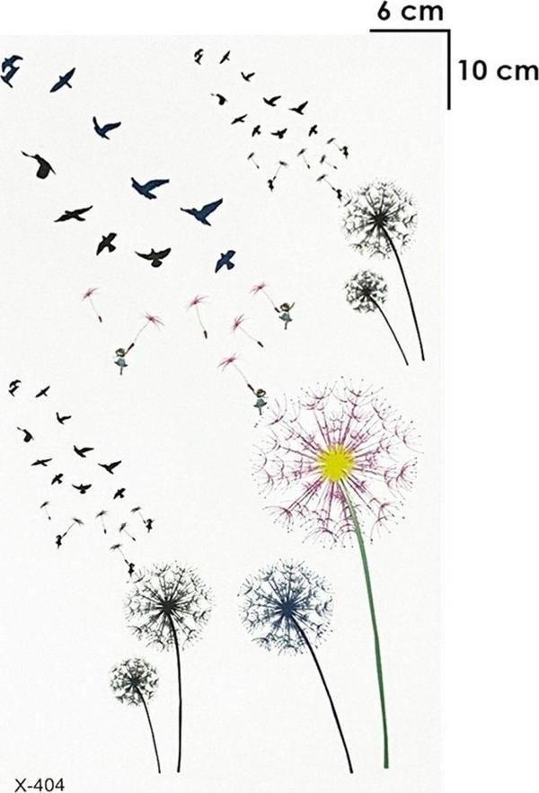 Renkli Karahindiba Ve Kuş Göğüs Geçici Dövme Tattoo Aksesuar Şık Moda Yaz - Image 1