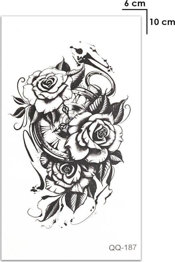 Saat ve Gül Geçici Dövme Tattoo Şık Aksesuar - Image 1