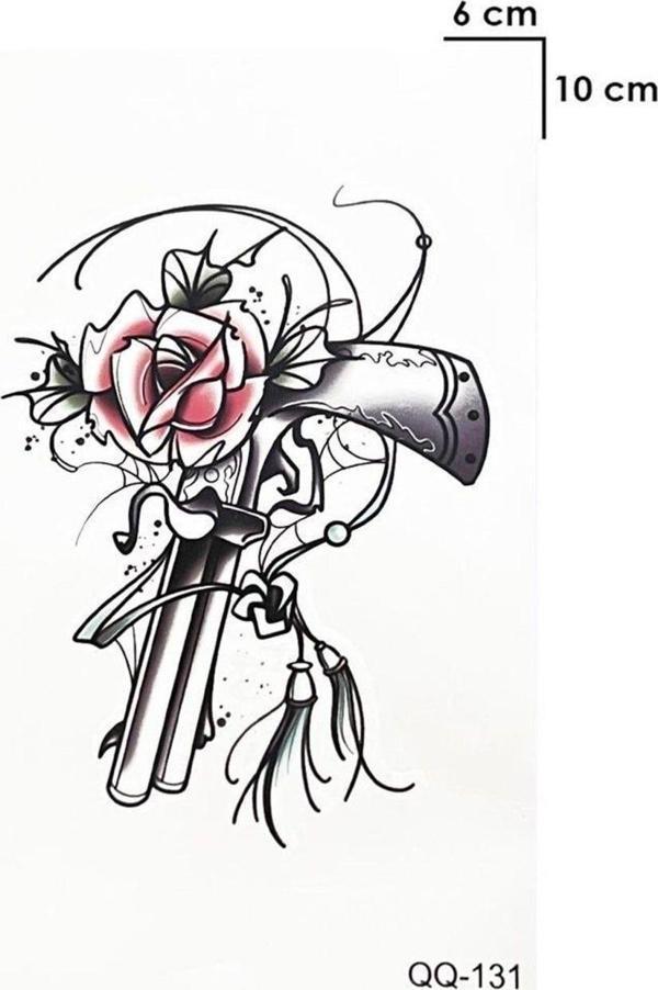 Silah Ve Gül Geçici Dövme Tattoo Aksesuar Şık Tattoo - Image 1