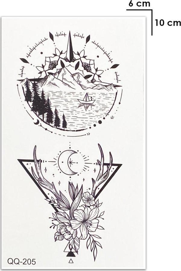 Tribal Geyik Boynuzu Ve Dağ Çift Sevgili Kol Geçici Dövme Tattoo - Image 1