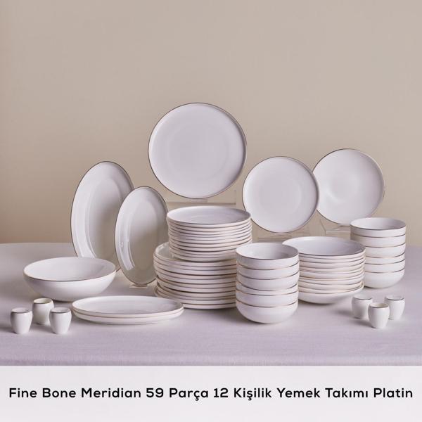 Karaca Fine Bone Meridian 59 Parça 12 Kişilik Yemek Takımı Platin - Image 1
