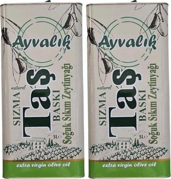 Ayvalık Taş Baskı 2 Li Sızma Soğuk Sıkım Zeytinyağı 5 Litre - Image 1