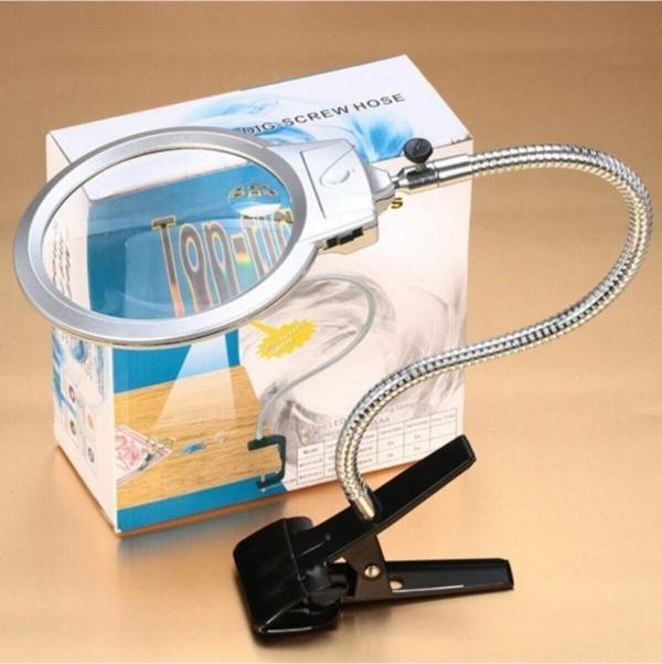 Bosile Klip Masa Üstü Işıklı Büyüteç Klipsli Okuma Metal Hortum Led - Image 1