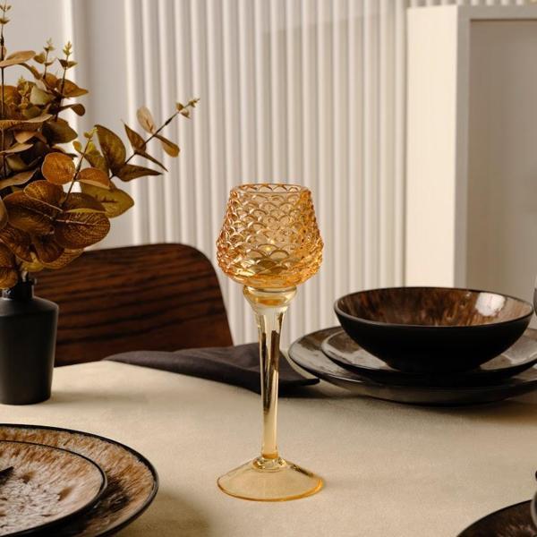 Karaca Pinecone New Year Yılbaşı Ayaklı Mumluk Amber 8X8X21,5 Cm - Image 1