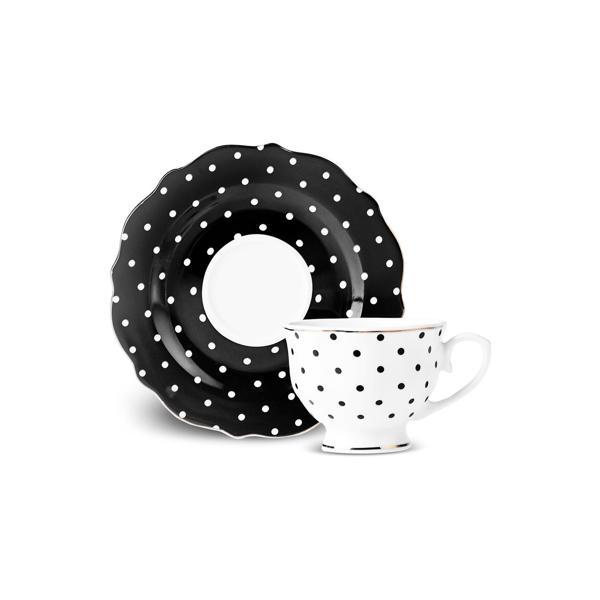 Karaca New Romantic Puantiyeli Çay Fincanı 220 ml Siyah - Image 1