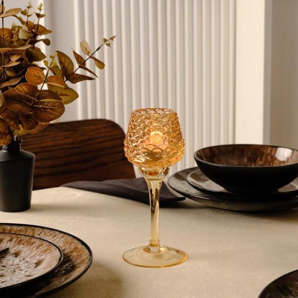 Karaca Pinecone New Year Yılbaşı Ayaklı Mumluk Amber 8X8X19 Cm - Image 1