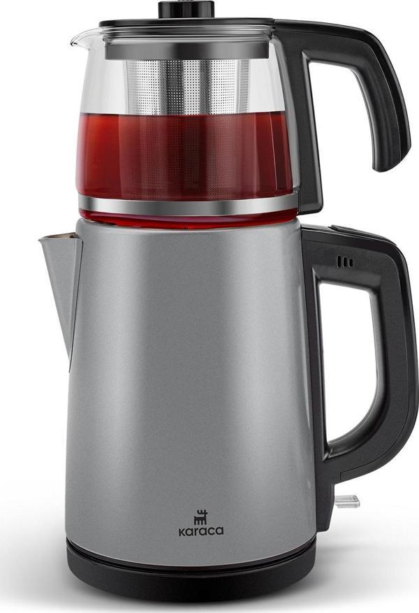 Karaca Tea Glass 2 In 1 Çelik Çay Makinesi Ve Kettle Antrasit - Image 1