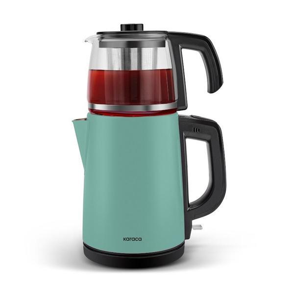 Karaca Tea Glass 2 in 1 Çelik Çay Makinesi ve Kettle Blue Mist - Image 1