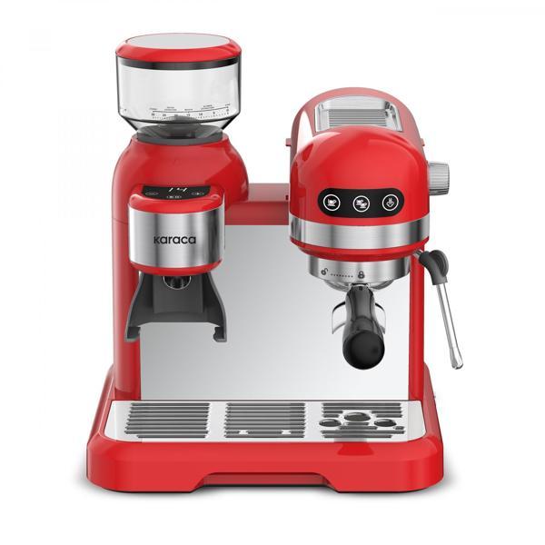 Karaca Coffeemaid Kahve Öğütücülü, Süt Köpürtücülü, 19 Bar Basınçlı Espresso, Latte, Cappuccino, Americano Makinesi Red 1,4L 1550W - Image 1