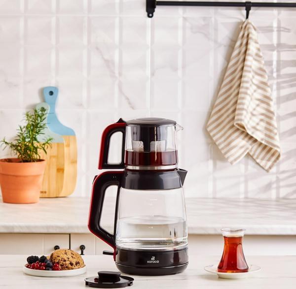 Karaca Glass Tea Xl 2 İn 1 Cam Çay Makinesi Koyu Kırmızı - Image 1
