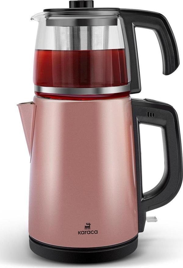 Karaca Tea Glass 2 In 1 Çelik Çay Makinesi Ve Kettle Rosegold - Image 1