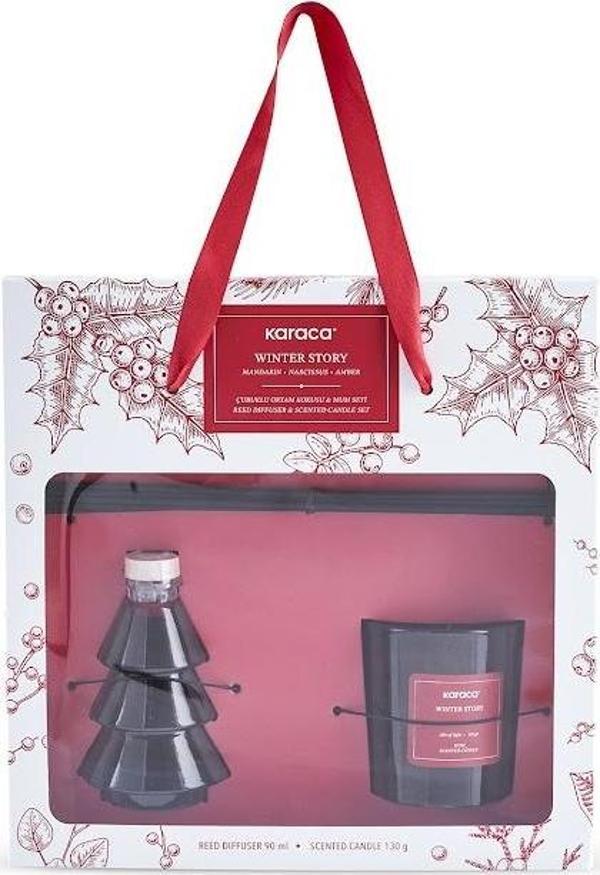 Karaca Winter Story Çubuklu Ortam Kokusu Ve Mum Seti Kırmızı - Image 1