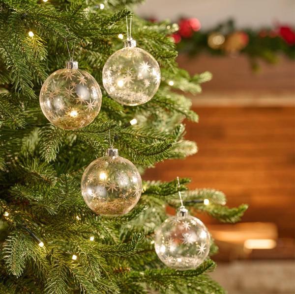 Karaca New Year Yılbaşı 4'Lü Kar Taneli Top Ağaç Süsü Gold Ve Silver 8 Cm - Image 1