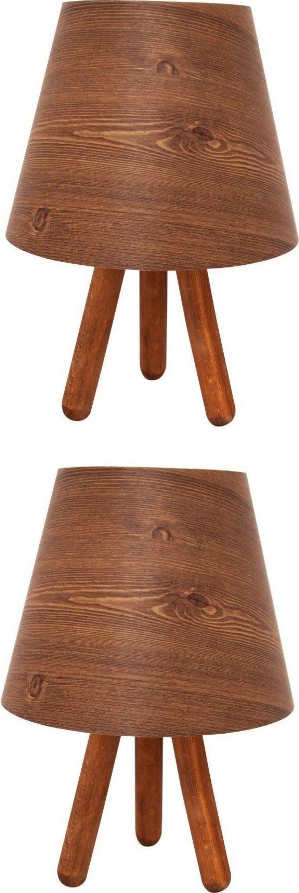 2'li Ahşap Desen Tripod Abajur - Image 1