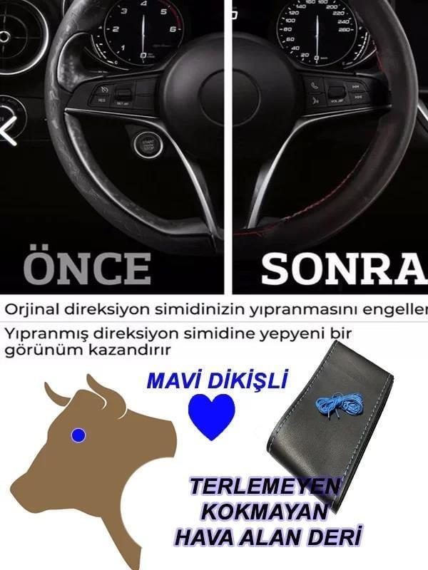 Alfa Romeo 146 Uyumlu Oto,araç  Direksiyon Kılıfı Mavi Dikiş - Image 1