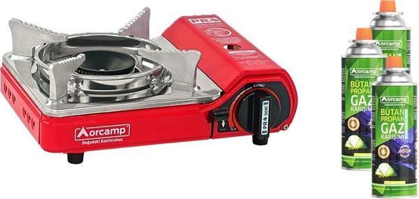 Orcamp Tekli Mini Portatif Ocak Kırmızı+3 Adet Kartuş KTS-227 ORC-013-E3  - Image 1