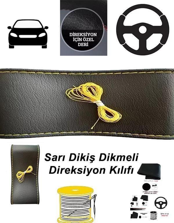 Volkwagen Polo Uyumlu Araç,araba,oto Direksiyon Kılıfı Sarı Dikiş - Image 1