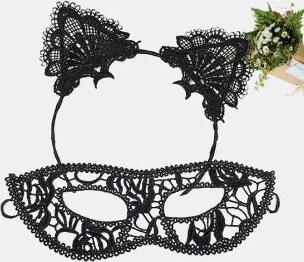Siyah Dantel Maske ve Kulak Taç Seti No 12 - Image 1