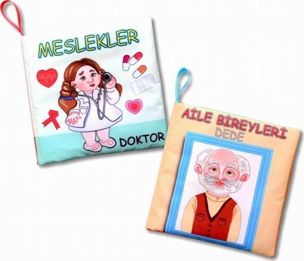 2 Kitap Tox Aile Bireyleri ve Meslekler Kumaş Sessiz Kitap T109 T112 - Bez Kitap , Eğitici Oyuncak , Yumuşak ve Hışırtıl - Image 1