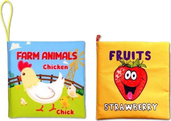 2 Kitap Tox İngilizce Çiftlik Hayvanları ve Meyveler Kumaş Sessiz Kitap E119 E126 - Bez Kitap , Eğitici Oyuncak , Yumuşa - Image 1
