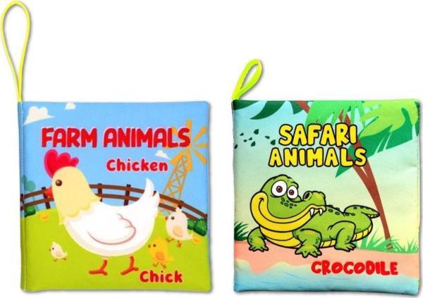 2 Kitap Tox İngilizce Çiftlik Hayvanları ve Safari Hayvanarı Kumaş Sessiz Kitap E119 E130 - Bez Kitap , Eğitici Oyuncak  - Image 1