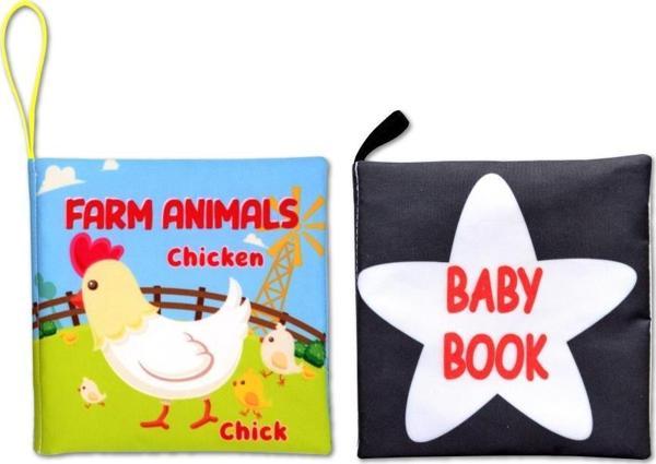 2 Kitap Tox İngilizce Çiftlik Hayvanları ve Siyah-Beyaz Bebek Kumaş Sessiz Kitap E136 E119 - Bez Kitap , Eğitici Oyuncak - Image 1