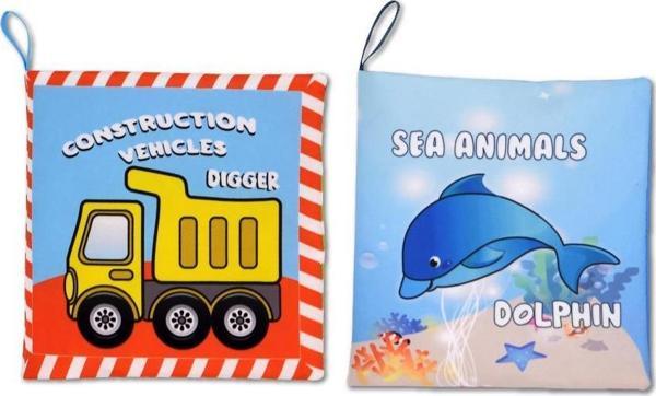 2 Kitap Tox İngilizce İş Makinaları ve Deniz Canlıları Kumaş Sessiz Kitap E118 E122 - Bez Kitap , Eğitici Oyuncak , Yumu - Image 1