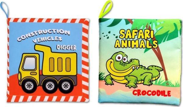 2 Kitap Tox İngilizce İş Makinaları ve Safari Hayvanları Kumaş Sessiz Kitap E118 E130 - Bez Kitap , Eğitici Oyuncak , Yu - Image 1