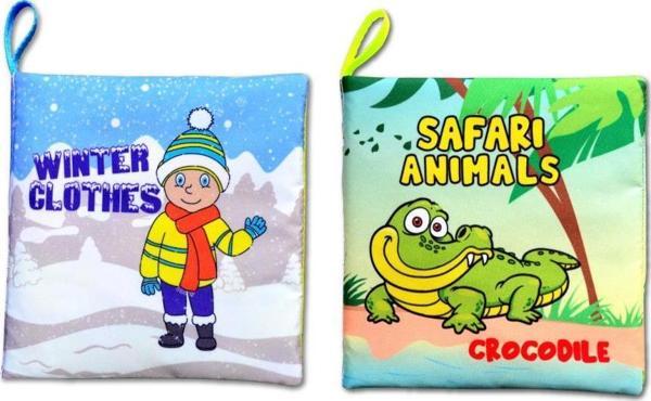 2 Kitap Tox İngilizce Kışlık Giysiler ve Safari Hayvanları Kumaş Sessiz Kitap E124 E130 - Bez Kitap , Eğitici Oyuncak ,  - Image 1
