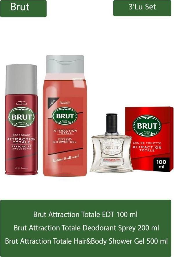 Brut Attraction Totale EDT 100 ml Erkek Parfüm Seti  - Image 1