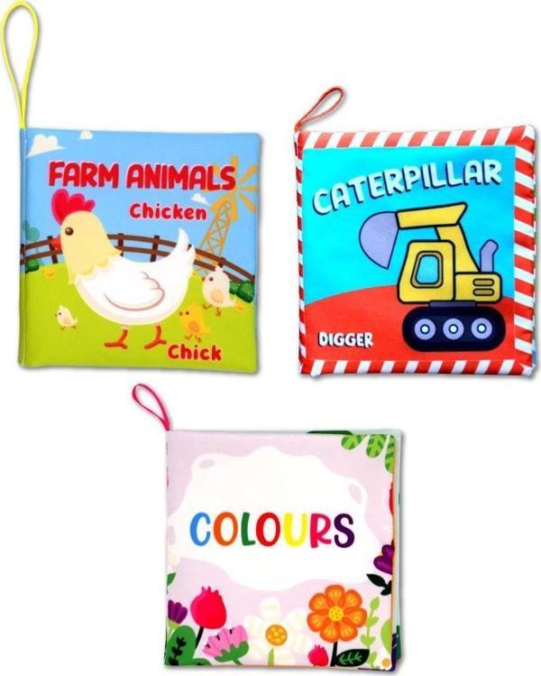 3 Kitap Tox İngilizce Çiftlik Hayvanları , Renkler ve İş Makineları Kumaş Sessiz Kitap E119 E118 E129 - Bez Kitap , Eğit - Image 1