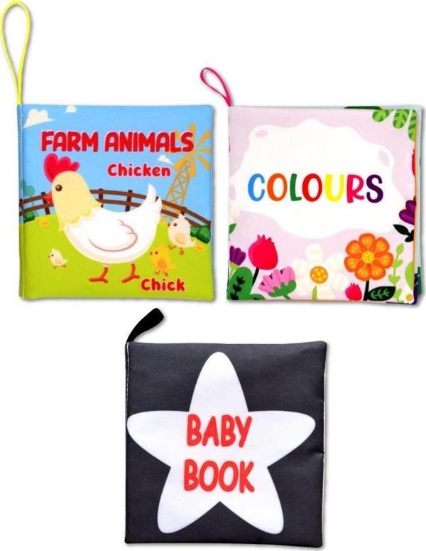 3 Kitap Tox İngilizce Çiftlik Hayvanları , Renkler ve Siyah-Beyaz Bebek Kumaş Sessiz Kitap E119 E129 E136 - Bez Kitap ,  - Image 1
