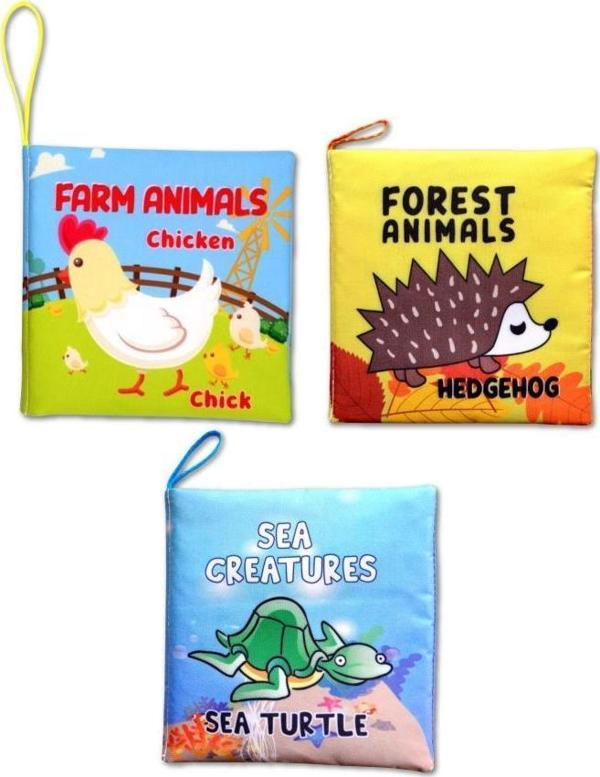 3 Kitap Tox İngilizce Deniz Canlıları , Çiftlik ve Orman Hayvanları Kumaş Sessiz Kitap E119 E127 E128 - Bez Kitap , Eğit - Image 1