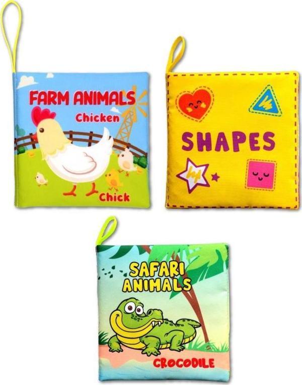 3 Kitap Tox İngilizce Şekiller , Çiftlik ve Safari Hayvanları Kumaş Sessiz Kitap E119 E130 E131 - Bez Kitap , Eğitici Oy - Image 1