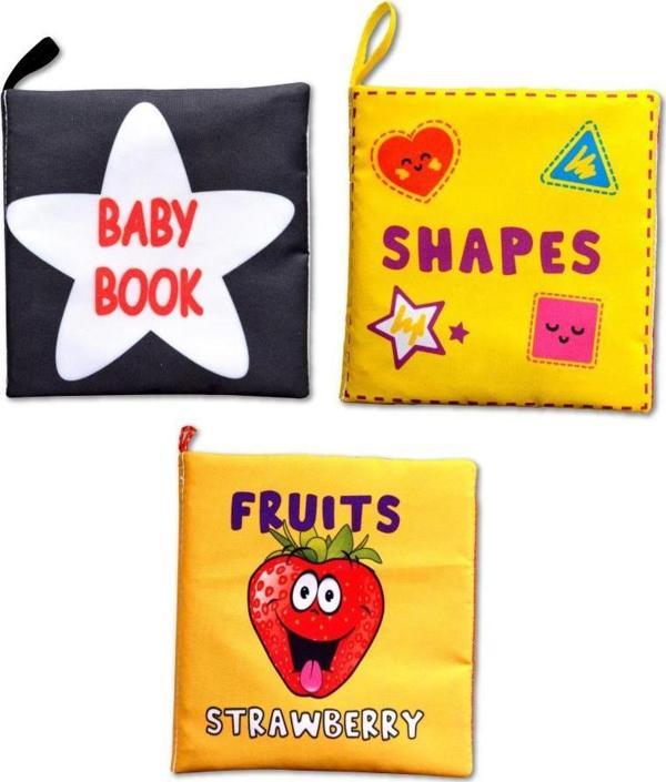 3 Kitap Tox İngilizce Şekiller, Meyveler ve Siyah-Beyaz Bebek Kumaş Sessiz Kitap E126 E131 E136 - Bez Kitap , Eğitici Oy - Image 1