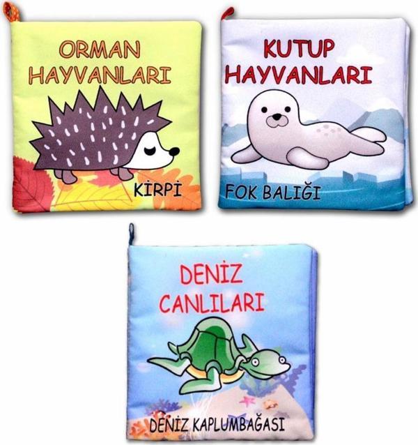 3 Kitap Tox Orman, Deniz ve Kutup Hayvanları Kumaş Sessiz Kitap T055 T056 T059 - Bez Kitap , Eğitici Oyuncak , Yumuşak v - Image 1