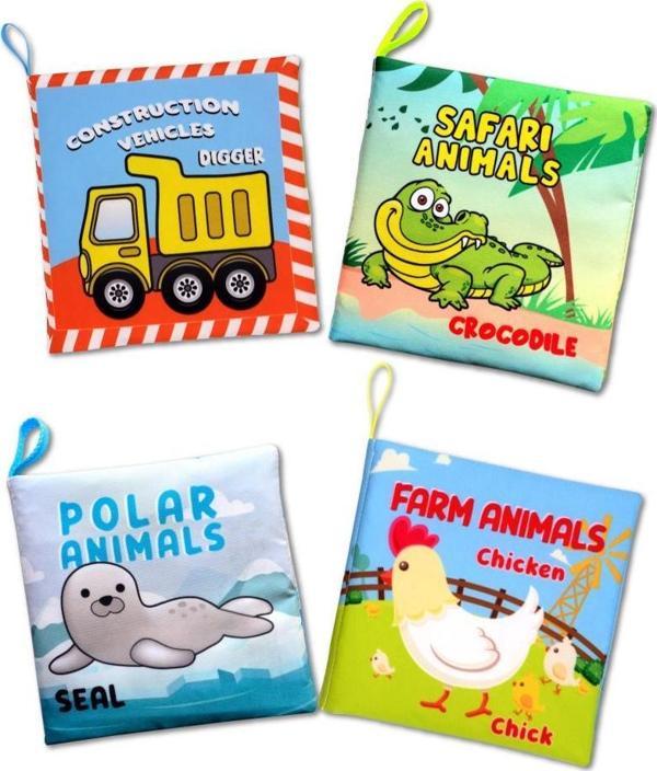 4 Kitap Tox İngilizce İş Makinaları, Çiftlik, Orman ve Kutup Hayvanları Kumaş Sessiz Kitap E118 E119 E125 E130 - Bez Kit - Image 1