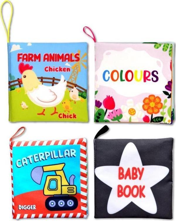 4 Kitap Tox İngilizce Renkler , İş Makineları , Çiftlik Hayvanları ve Bebek Kumaş Sessiz Kitap E118 E119 E136 E129 - Bez - Image 1