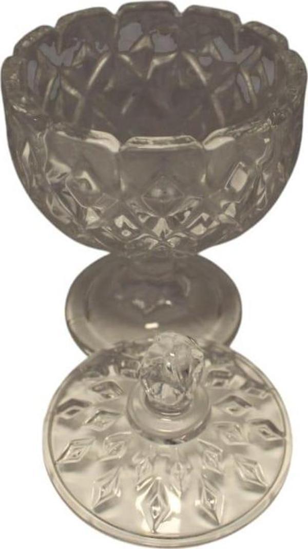 Ayaklı Cam Şekerlik 14 cm Kapaklı Cam Şekerlik Masaüstü Drajelik Kristal Şekerlik - Image 1