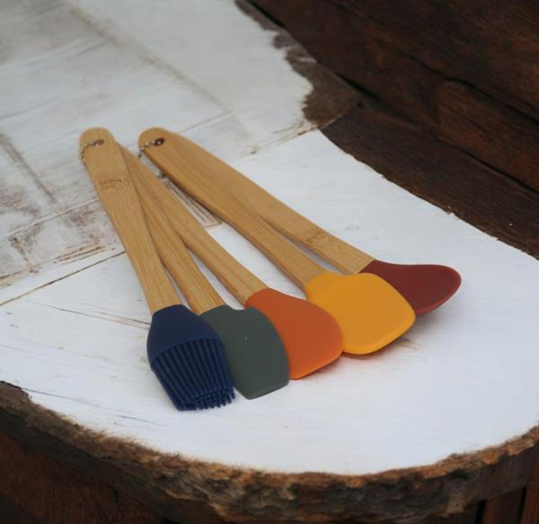 Bambu Silikon Pasta Seti 23 cm Mini Ahşap 5 Parça Yapışmaz Pasta Spatula Seti  - Image 1