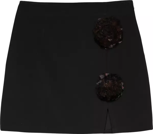 Kadın Gül Aksesuarlı Mini Etek Siyah - Image 1