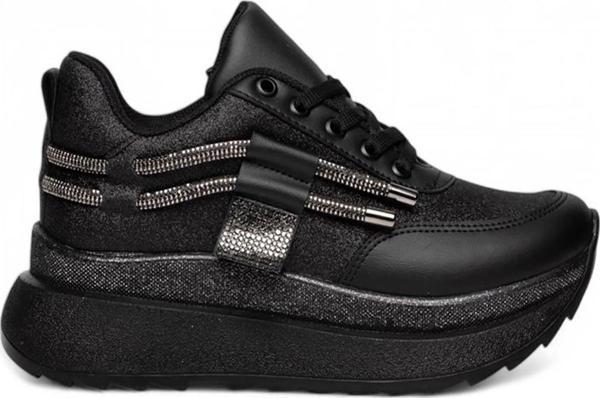 Celira Mdl Siyah Cilt Bağcıklı Kadın Spor Ayakkabı - Image 1