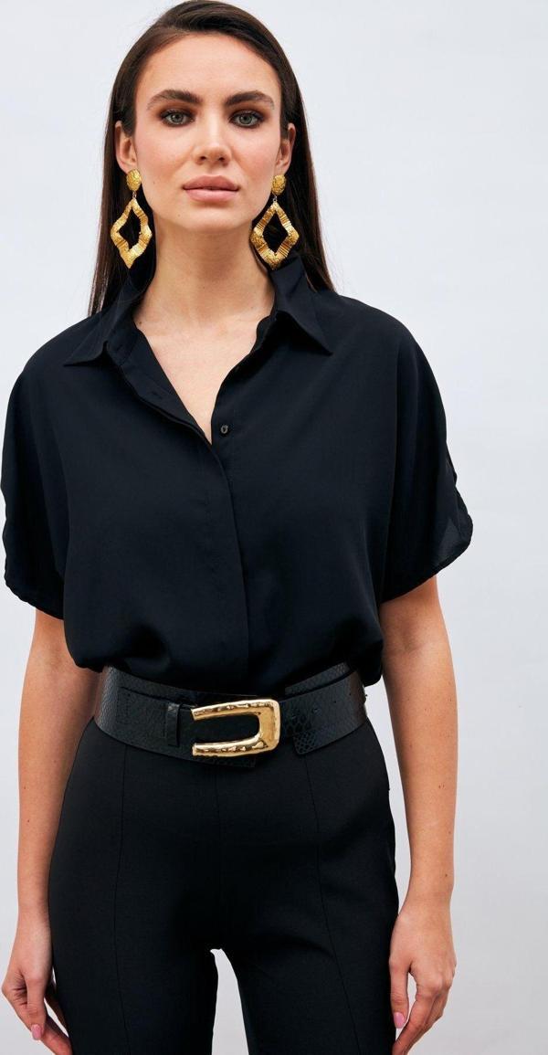 Kol Detaylı Salaş Gömlek - SİYAH - Image 1